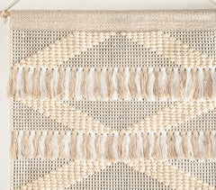 Handwoven Cotton White & Beige Fringed Wall Hanging