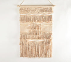 Handwoven Cotton Beige Fringed Wall Hanging