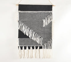 Handwoven Cotton Monochrome Fringed Wall Hanging