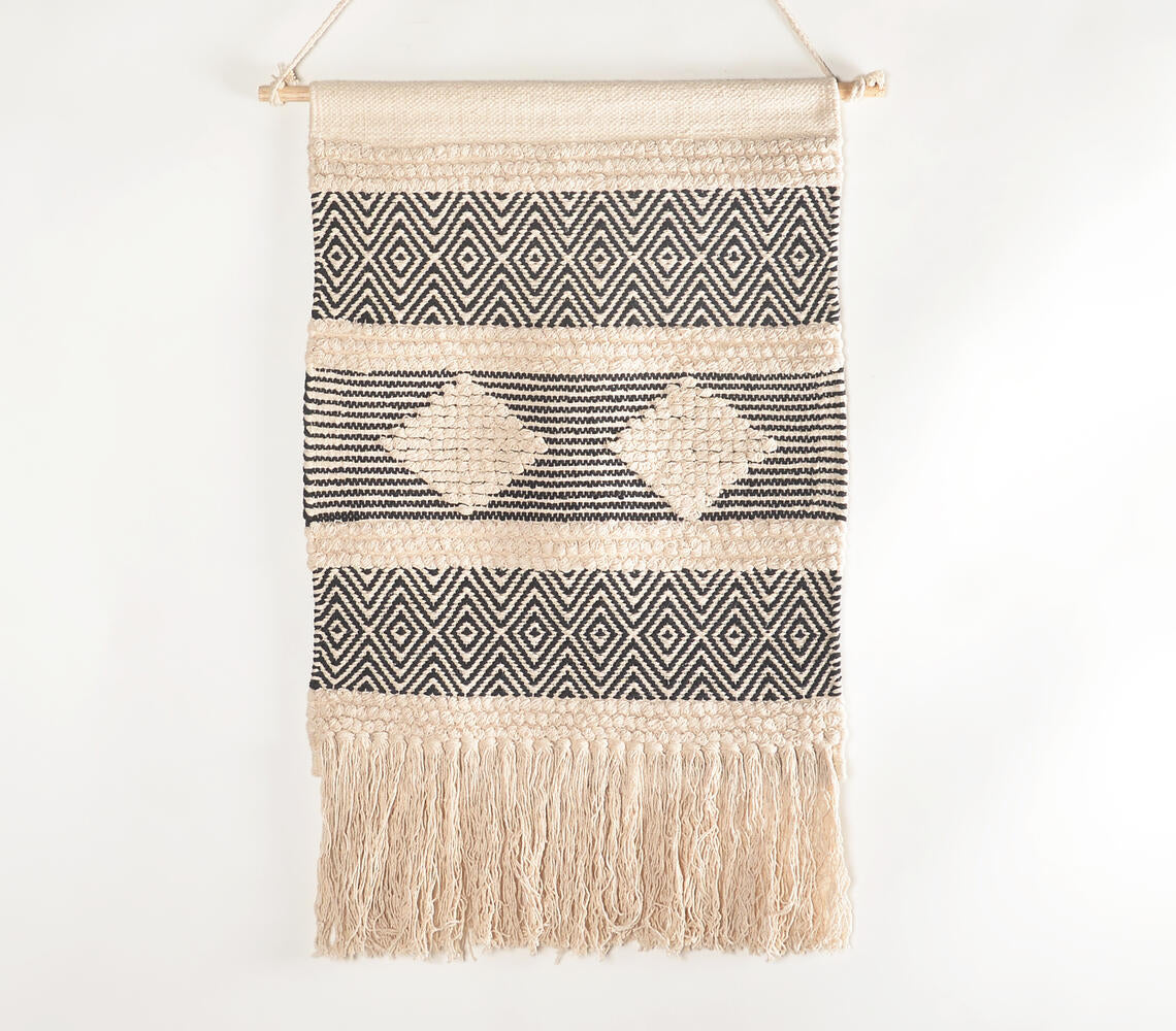 Handwoven Cotton Geometric Fringed Wall Hanging