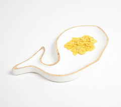 Distress Ivory Whale-Shaped Mango Wood Platter