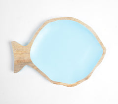Distress Blue Fish-Shaped Mango Wood Platter