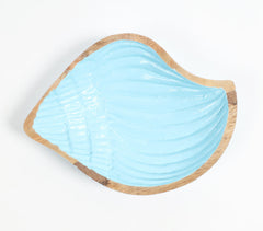 Hand Carved Wooden Blue Shell-Shaped Serving Platter