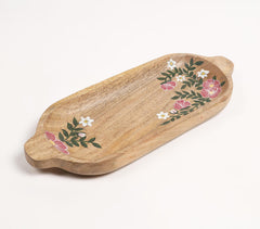 Hand Painted Mango Wood Floral Elongated Platter