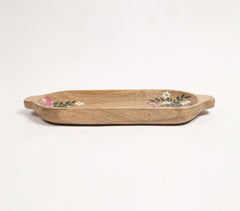 Hand Painted Mango Wood Floral Elongated Platter