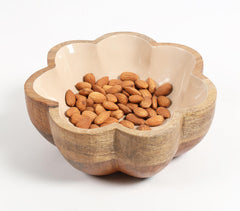 Solid-Enamelled Beige Flower-Shaped Wooden Bowl