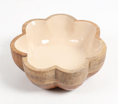 Solid-Enamelled Beige Flower-Shaped Wooden Bowl