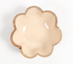 Solid-Enamelled Beige Flower-Shaped Wooden Bowl