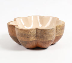 Solid-Enamelled Beige Flower-Shaped Wooden Bowl