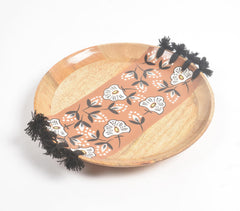 Enameled Floral Strip Tasseled Mango Wood Plate