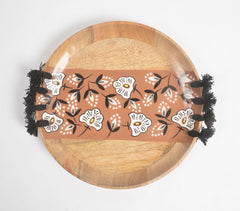 Enameled Floral Strip Tasseled Mango Wood Plate
