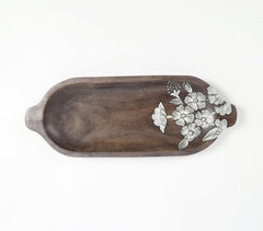Hand Painted Mango Wood Floral-Sketch Elongated Platter