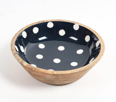 Enamelled Polka Dotted Black Wooden Bowl