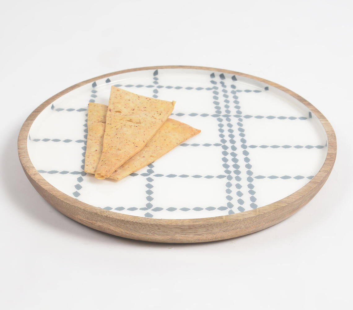 Enameled Checks Mango Wood Dinner Plate