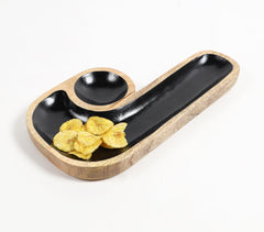 Hand Carved J-Shaped Black Wooden Platter