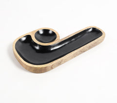 Hand Carved J-Shaped Black Wooden Platter