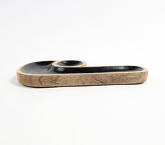 Hand Carved J-Shaped Black Wooden Platter