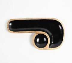 Hand Carved J-Shaped Black Wooden Platter