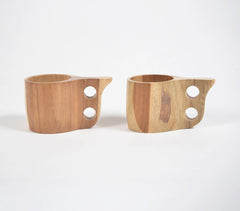 Hand Carved Acacia Wood Tea Cups (set of 2)