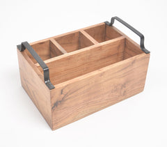 Classic Acacia Wood Flatware Caddy with Metal handles
