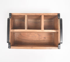 Classic Acacia Wood Flatware Caddy with Metal handles