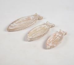 Distressed Mango Wood Fish-Shaped Trays (set of 3)