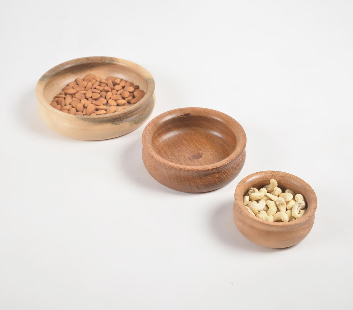 Turned acacia Wood Nesting Snack Bowls (set of 3)