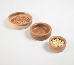 Turned acacia Wood Nesting Snack Bowls (set of 3)