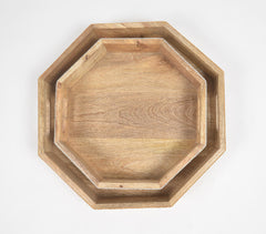 Sandy beaded Mango Wood Hexagonal Trays (set of 2)