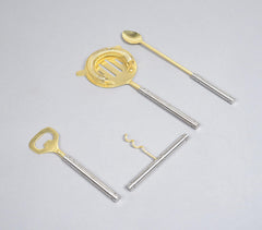 Silver & Gold-Toned Stainless Steel Bar Tools (Set of 4)