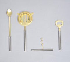 Silver & Gold-Toned Stainless Steel Bar Tools (Set of 4)