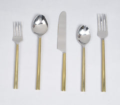 Silver & Gold-Toned Stainless Steel Flatware (Set of 5)