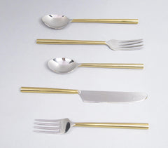 Silver & Gold-Toned Stainless Steel Flatware (Set of 5)
