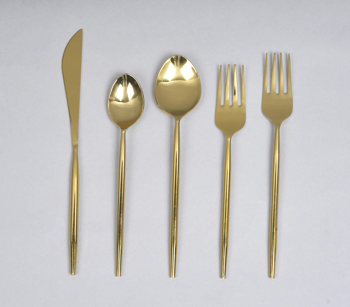 Silver & Gold-Toned Stainless Steel Flatware (Set of 5)