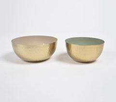 Enamelled Iron Sage & Cream Bowls (set of 2)