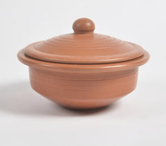 Terracotta Pottery Ribbed Curd Setter with Lid