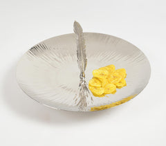 Hand Beaten Aluminium Cake Stand with Feather Accent