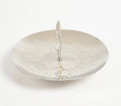 Hand Beaten Aluminium Cake Stand with Feather Accent
