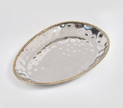 Hand Beaten Silver-Toned Iron Egg-Shaped Trays (set of 2)