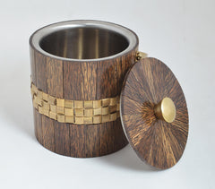 Steel and Wood Double Wall Ice Bucket With Tong