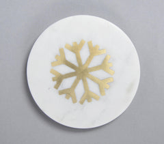 Inlaid Brass Snowflake Marble Coasters (Set of 4)