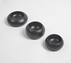 Matte Charcoal Touched Wooden Snack Bowls (Set of 3)