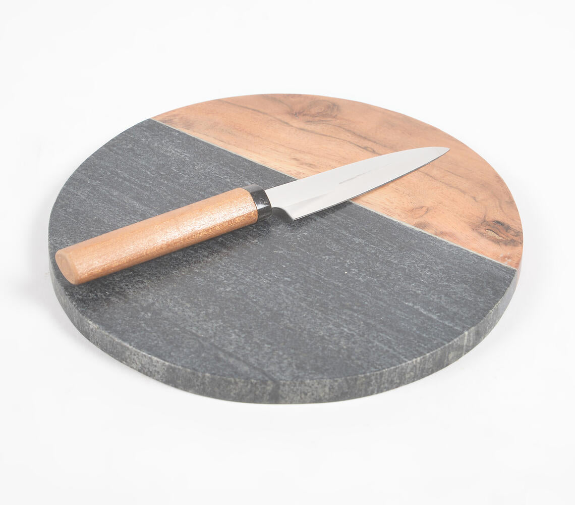 Colorblock Stone & Wood Round Chopping Board