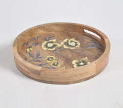 Floral Hand Printed Round Mango Wood Tray