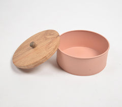 Galvanized Iron Round Bread Box with Wooden Lid