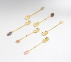 Hand Cut Moonstone & Brass Appetizer Spoons (Set of 6)