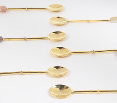 Hand Cut Moonstone & Brass Appetizer Spoons (Set of 6)