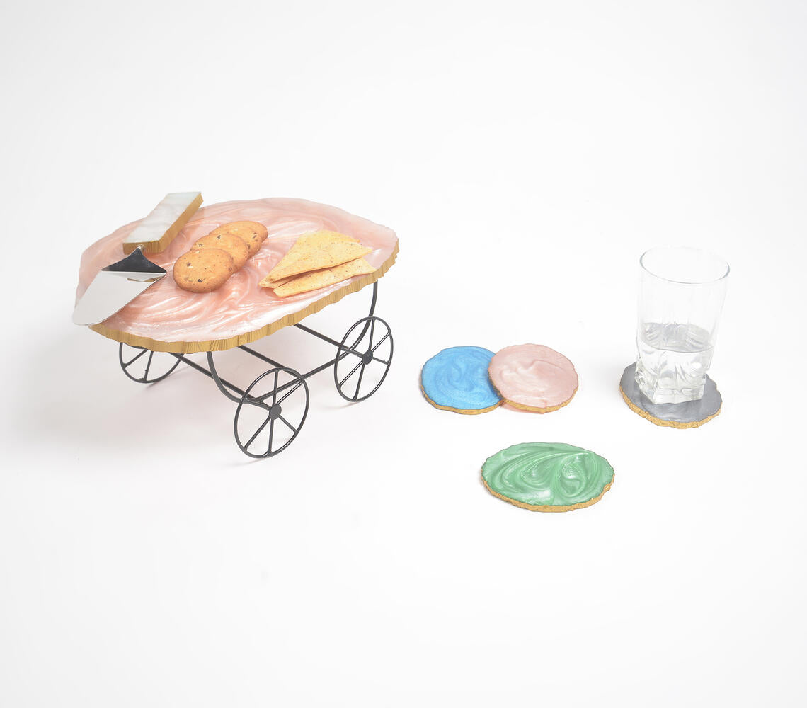 Set of Handcrafted Resin Cake Stand & Cake Server with 4 Coasters