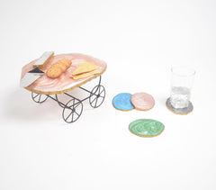 Set of Handcrafted Resin Cake Stand & Cake Server with 4 Coasters