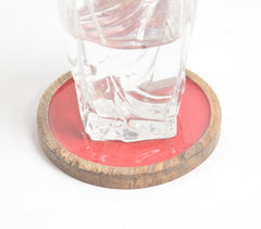 Enameled Scarlet Regal Motif Wooden Coasters (set of 4)